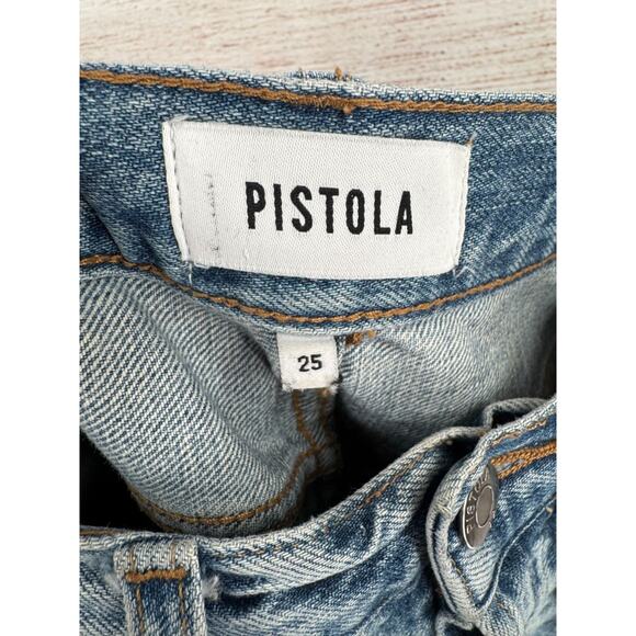 Pistola Charlie High Rise Straight Distressed Jeans Women's 25 Blue Light Wash - Picture 10 of 14